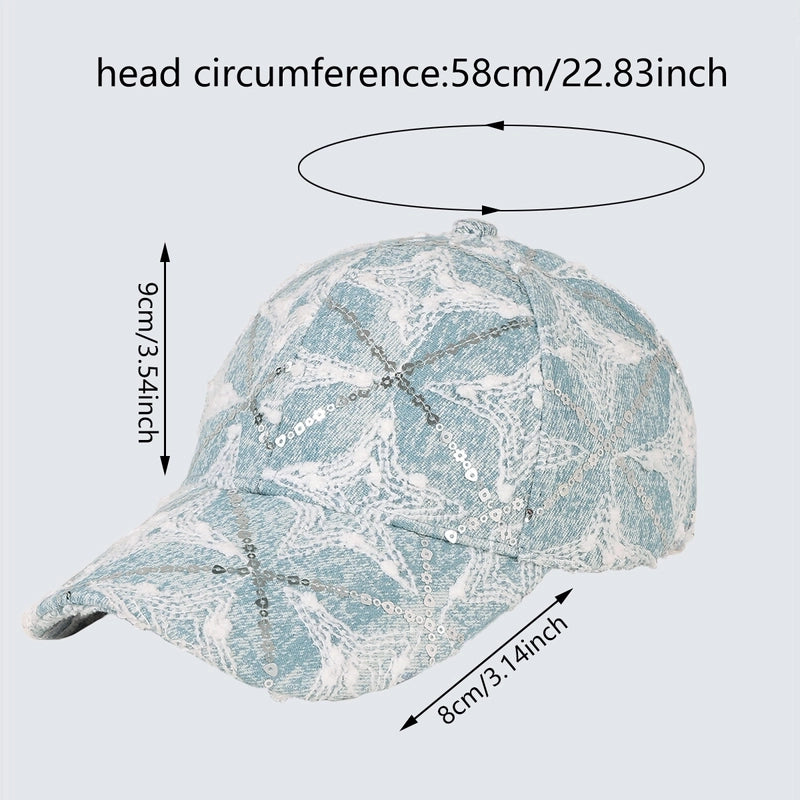 Women's Retro Sports Commute Star Flower Sequins Curved Eaves Baseball Cap