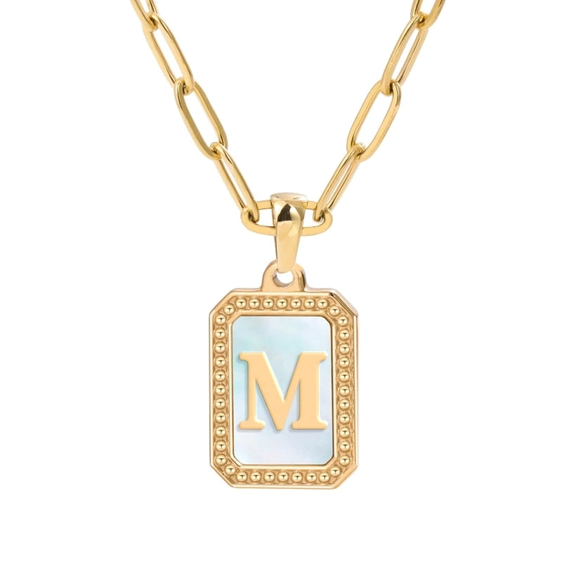 Minimalist Letter Square Titanium Steel Plating Inlay Shell Pendant Necklace 1 Piece