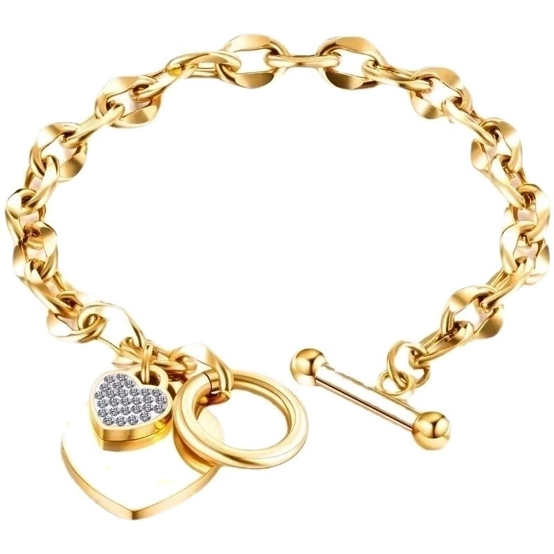 Minimalist Heart Shape Titanium Steel Inlay Zircon Bracelets 1 Piece