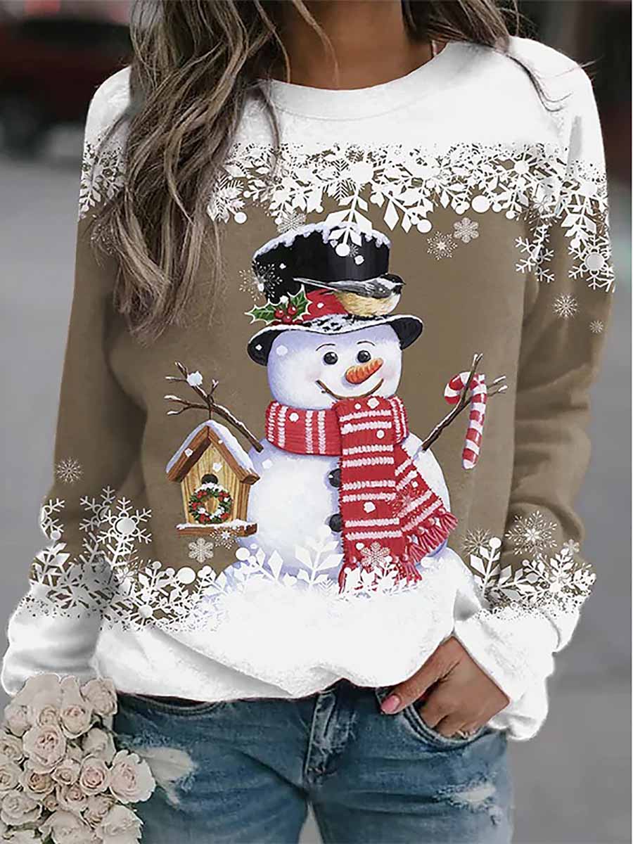 Christmas snowman print loose sweater(8 colors)