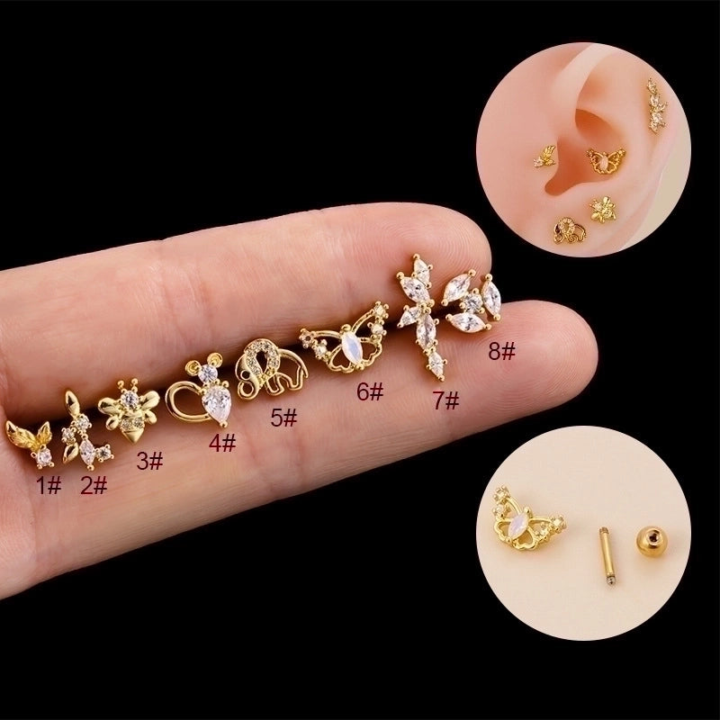 1 Piece Ear Cartilage Rings & Studs Fashion Butterfly 316L Stainless Steel  Copper Plating Inlay Zircon