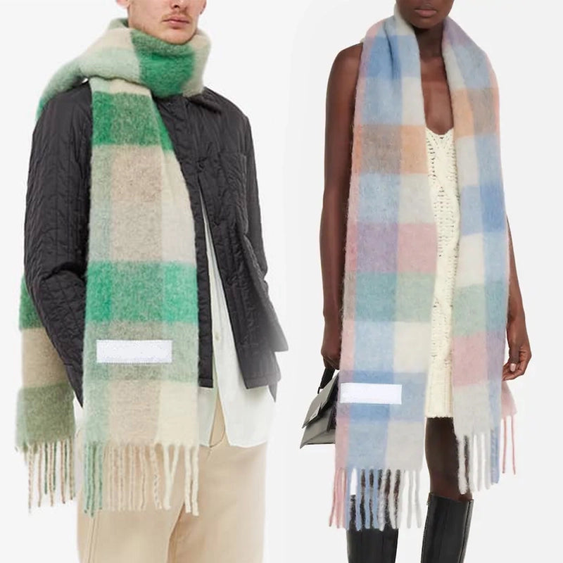 Macaron Color AC New Color Matching Mohair Extra-large Thickened Scarf Women's Plaid Winter Large Shawl Scarf