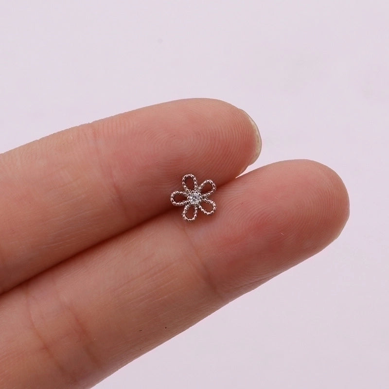 5 Pieces Ear Cartilage Rings & Studs Snowflake Copper Inlaid Shell