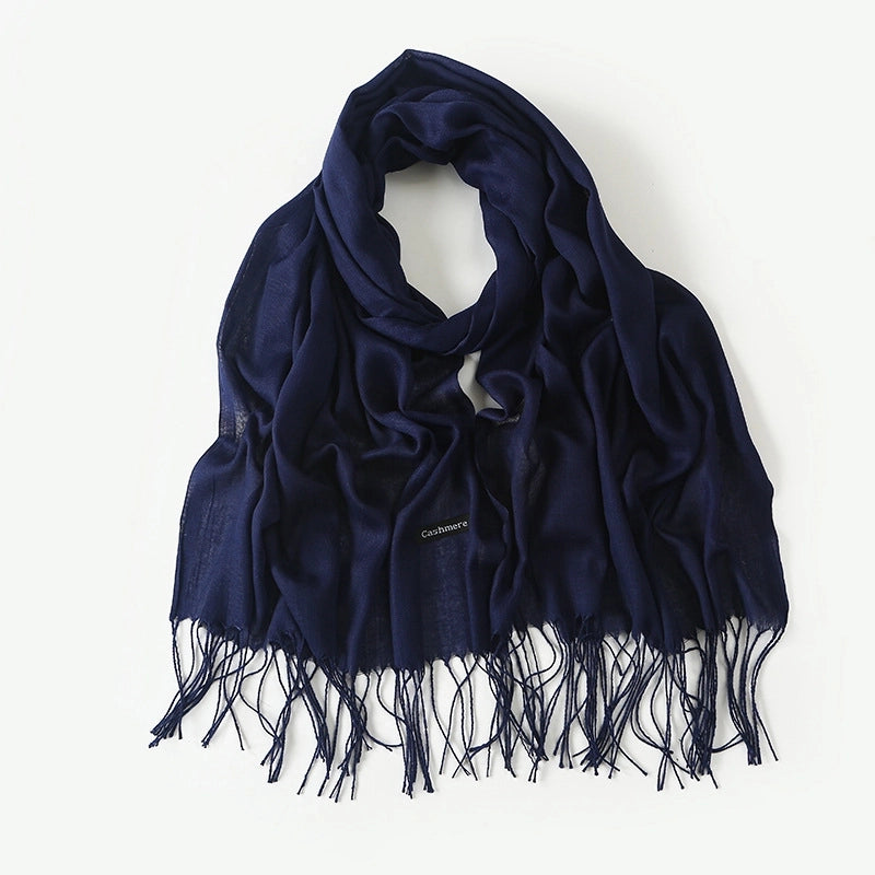 Women's Elegant Classic Style Solid Color Polyester Tassel Scarf