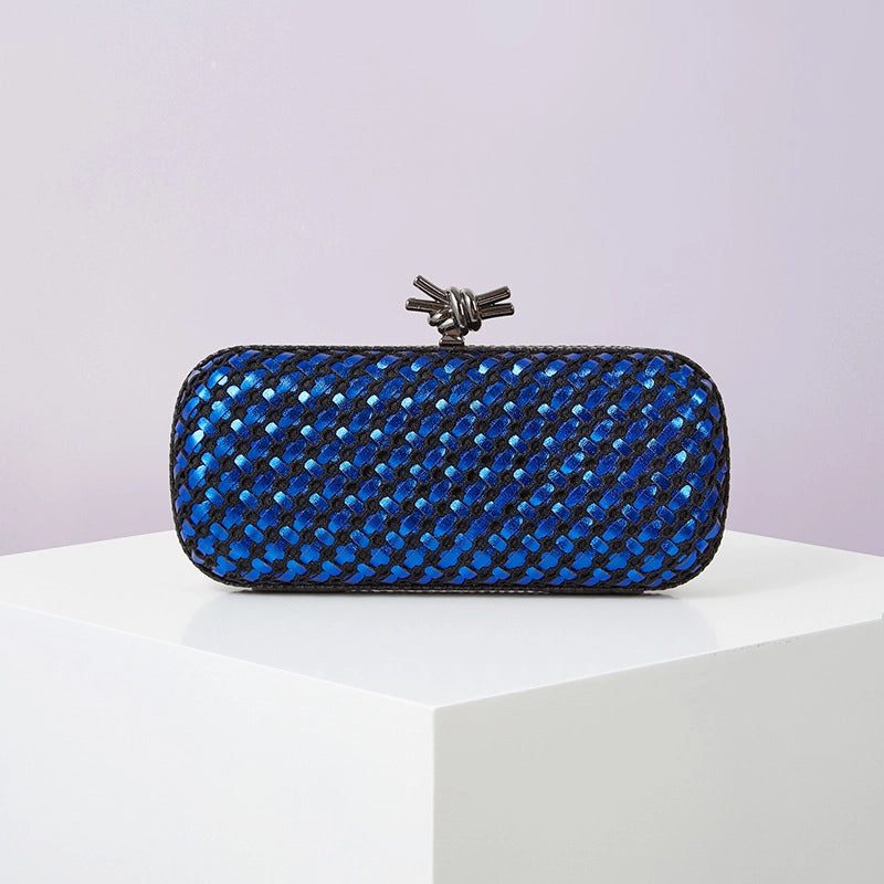 Colour Black Blue Pu Leather Polyester Geometric Evening Bags