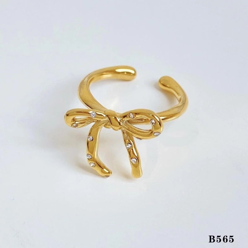 Casual Modern Style Heart Shape Bow Knot 316 Stainless Steel  Shell Diamond 16K Gold Plated White Gold Plated Gold Plated Inlay Stainless Steel Rings