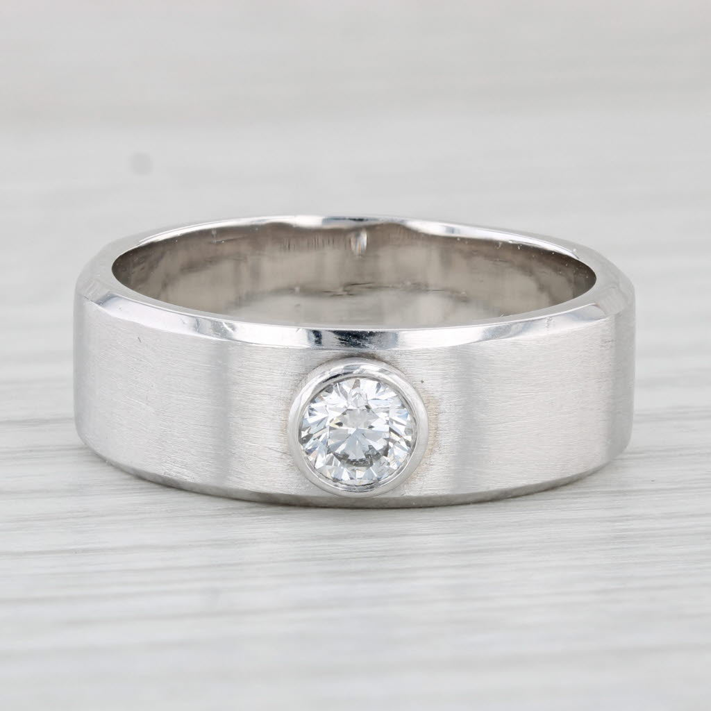 Men's 0.51ct Diamond Wedding Ring 14k White Gold Size 12 Brushed