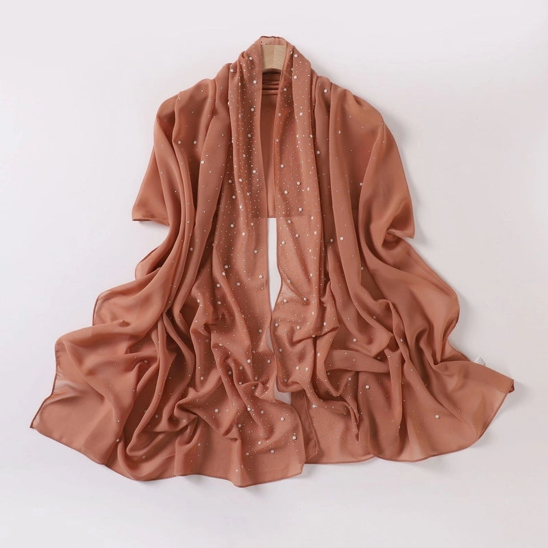 Pearl Chiffon Ceramic Gypsophila Hot Drill Long Scarf Hui Scarf Indonesia Middle East Africa Turban
