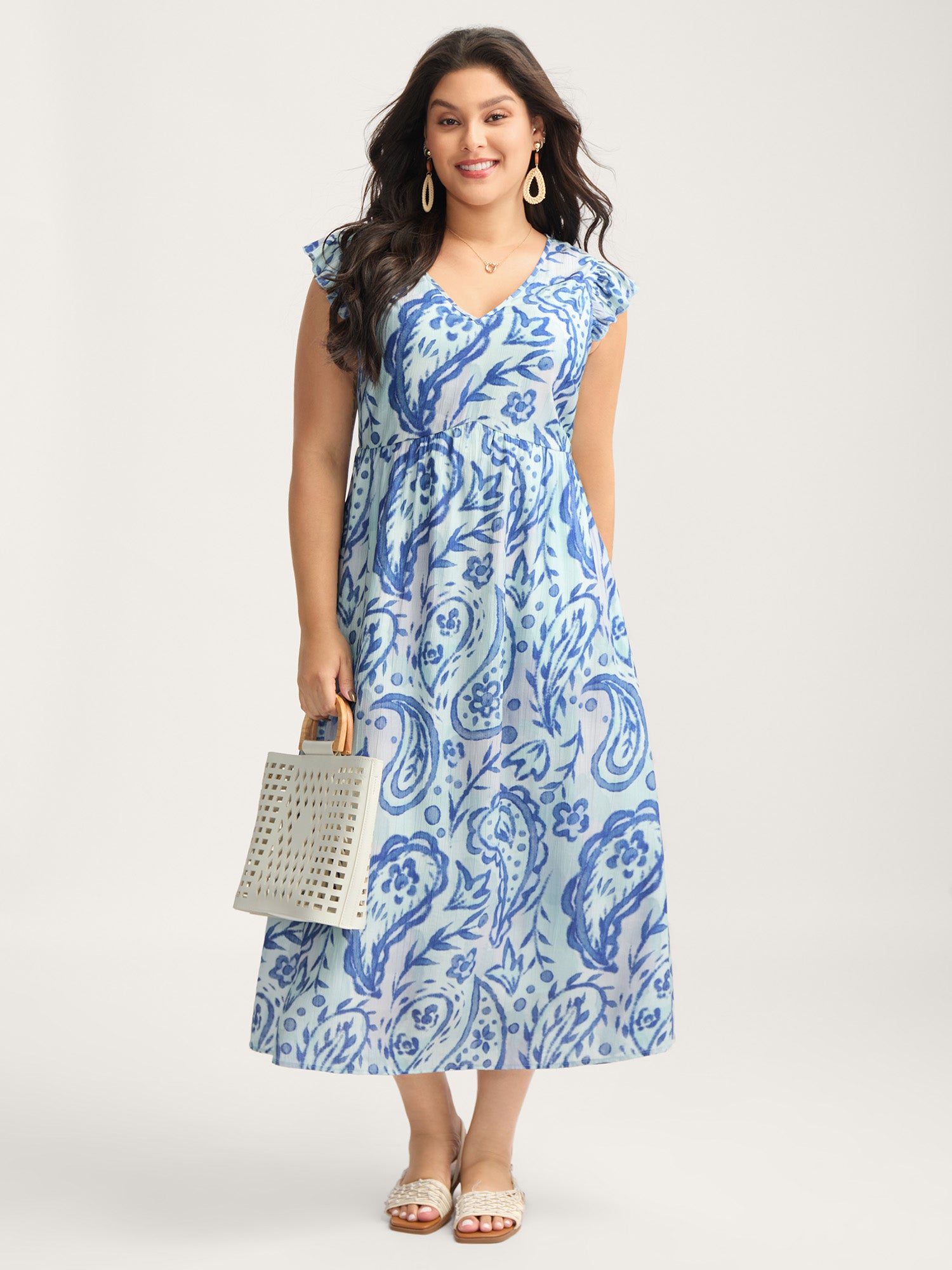 Paisley Print Ombre Back-Tie Midi Dress