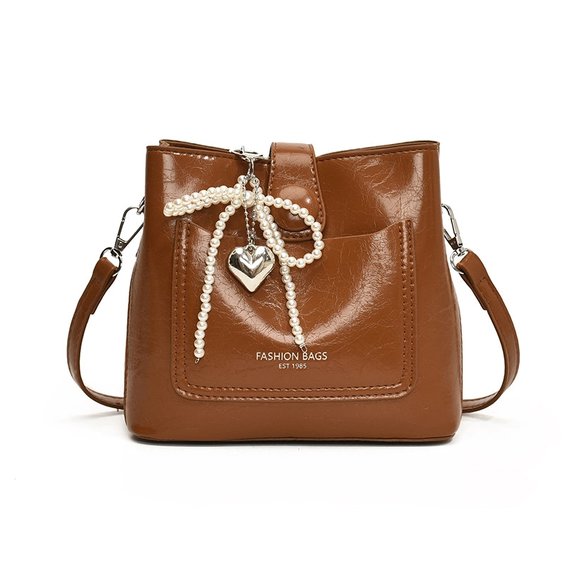 Women's Pu Leather Solid Color Bow Knot Streetwear Square Zipper Shoulder Bag Crossbody Bag