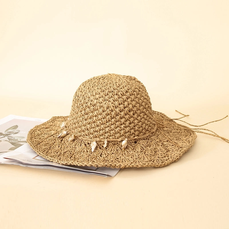 Summer New Style Wide Brim Sun Shade Shell Handmade Straw Hat