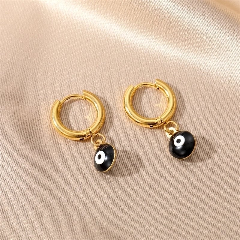 1 Pair Sweet Minimalist Eye Enamel 201 Stainless Steel Resin Dangling Earrings