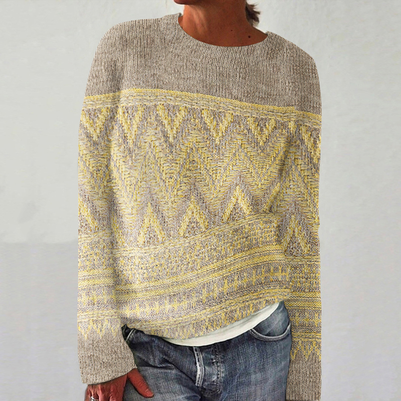 Vintage Geometric Crew Neck Sweater