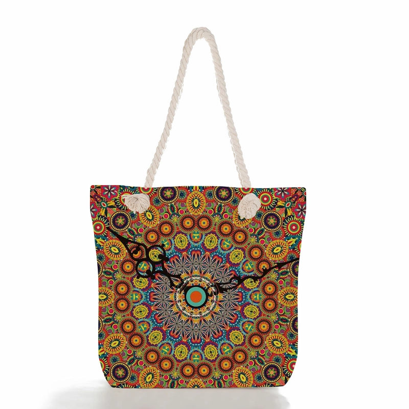 Women's Basic Flower Canvas Shopping Bags