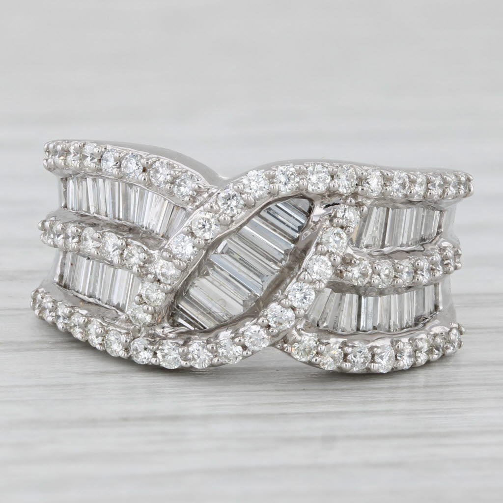New 1.60ctw Channel Set Diamond Bypass Ring 14k White Gold Size 6