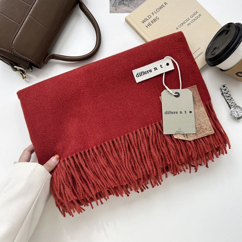 Women's Elegant Retro Solid Color Imitation Cashmere Tassel Scarf