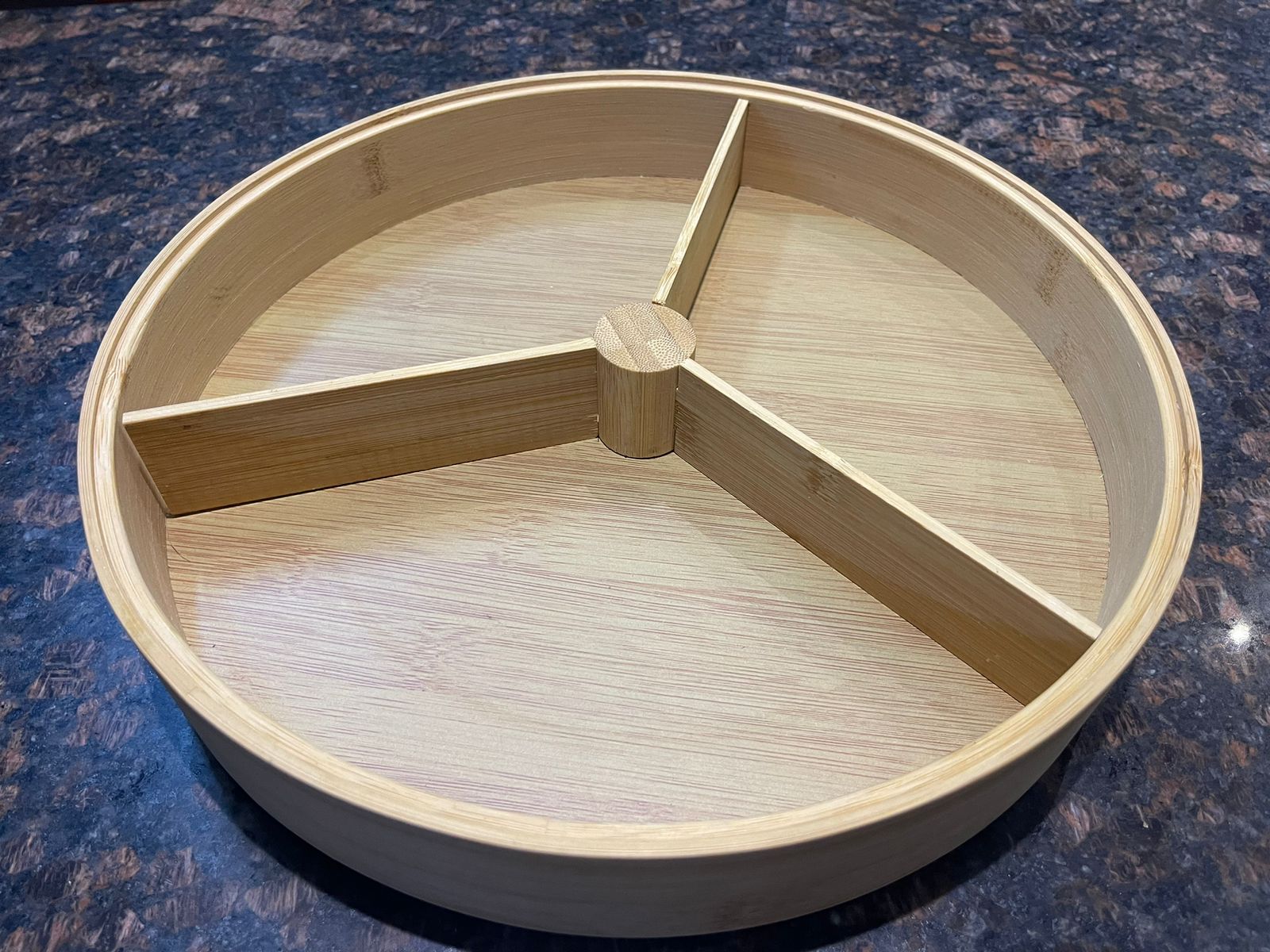 Rotating Bamboo Dry Fruit Snacks Tray With Lid 3 Portions