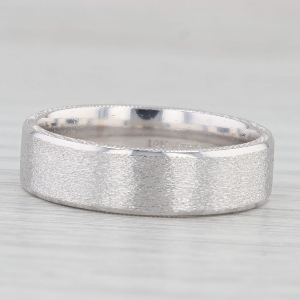 Art Carved Men's Wedding Band 14k White Gold Brushed Finish Size 10 Ring