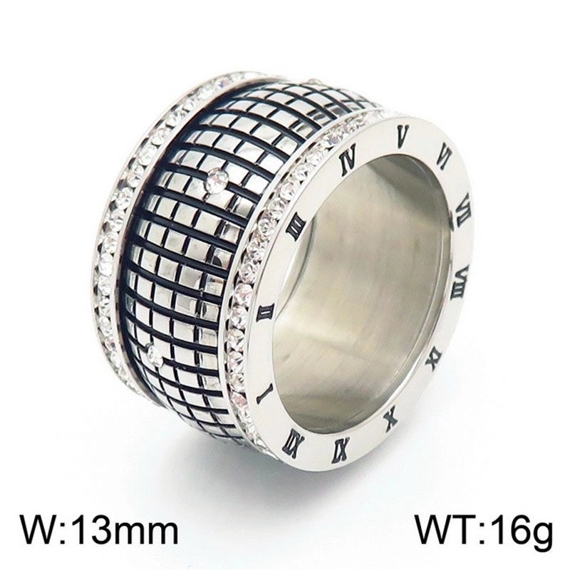 Lady Roman Numeral Titanium Steel Rhinestones 18K Gold Plated Inlay Rings