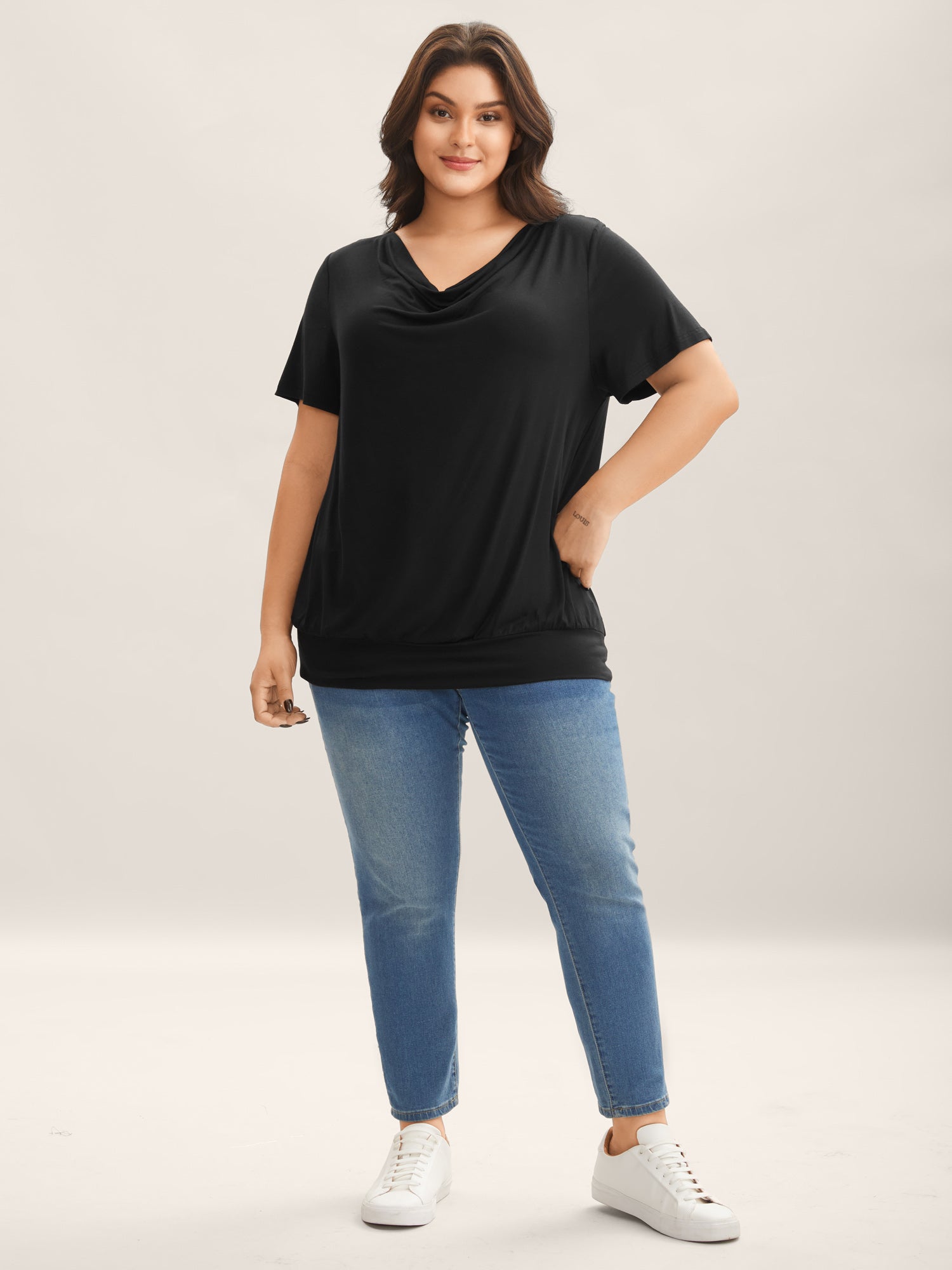 Cowl Neck Relaxed Plain Knit Top