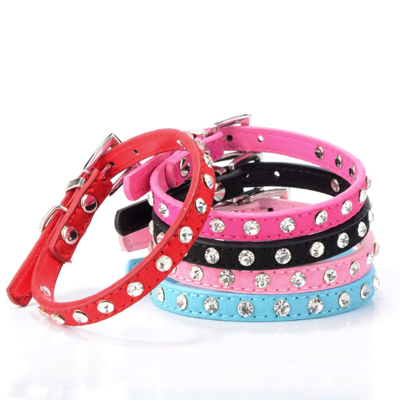 Diamond Crystal Cool Leather Dog Collars