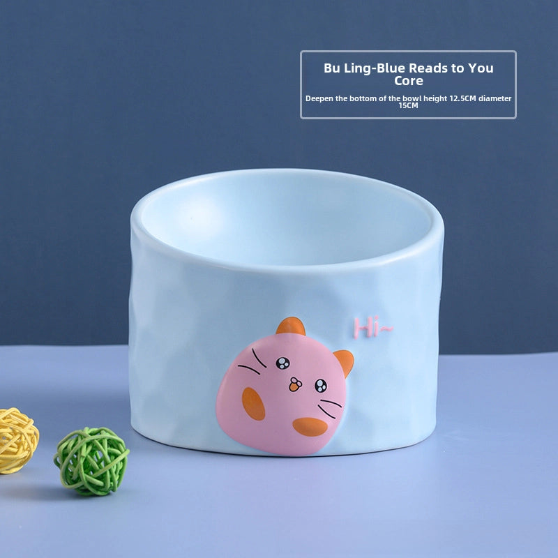 Cat Bowl Ceramic Goblet Pet Bowl Oblique Mouth Cat Bowl Animal Easy Cleaning Cute Ceramic Pet Food Bowl
