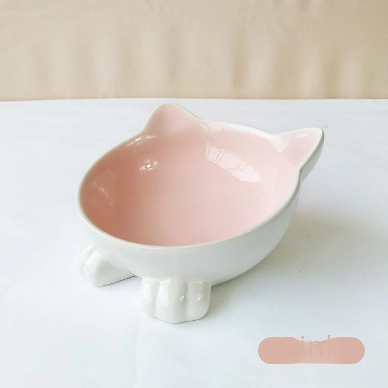 Cat Bowl Ceramic Goblet Pet Bowl Oblique Mouth Cat Bowl Animal Easy Cleaning Cute Ceramic Pet Food Bowl