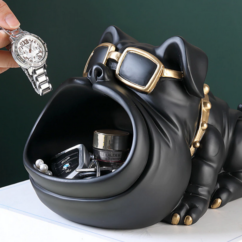 Bulldog Sculpture Storage Bin