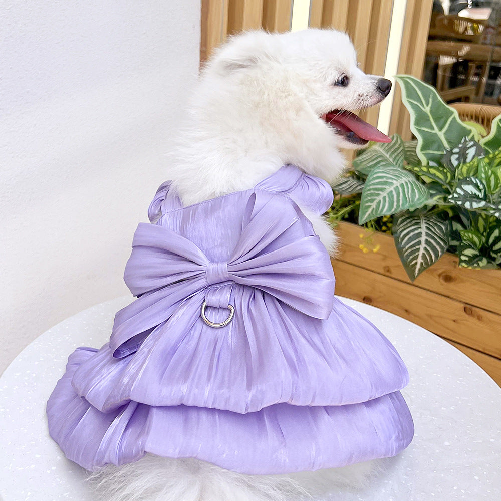 Solid Color Bow Layered Dog Harness Dress