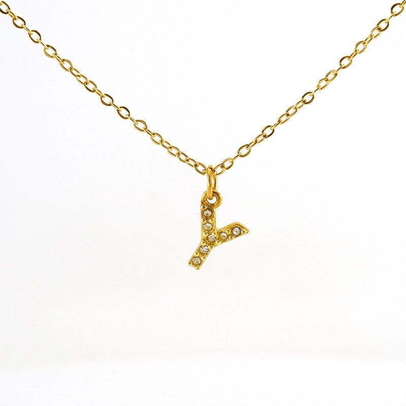 Minimalist Classic Style Letter Titanium Steel Zircon 18K Gold Plated Inlay Pendant Necklace