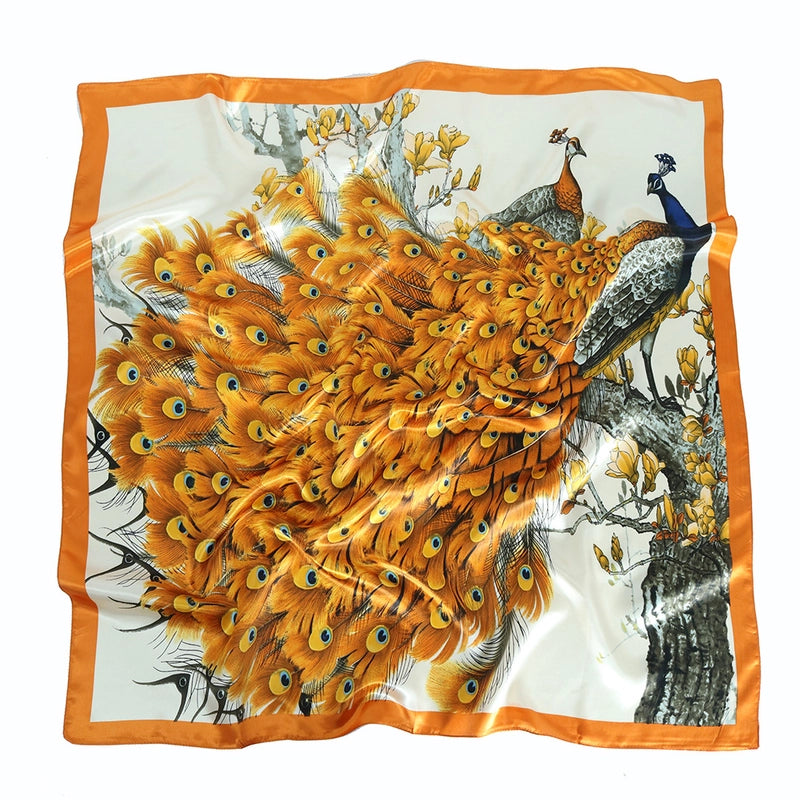 Women's Elegant Formal Peacock Flower Satin Silk Scarf