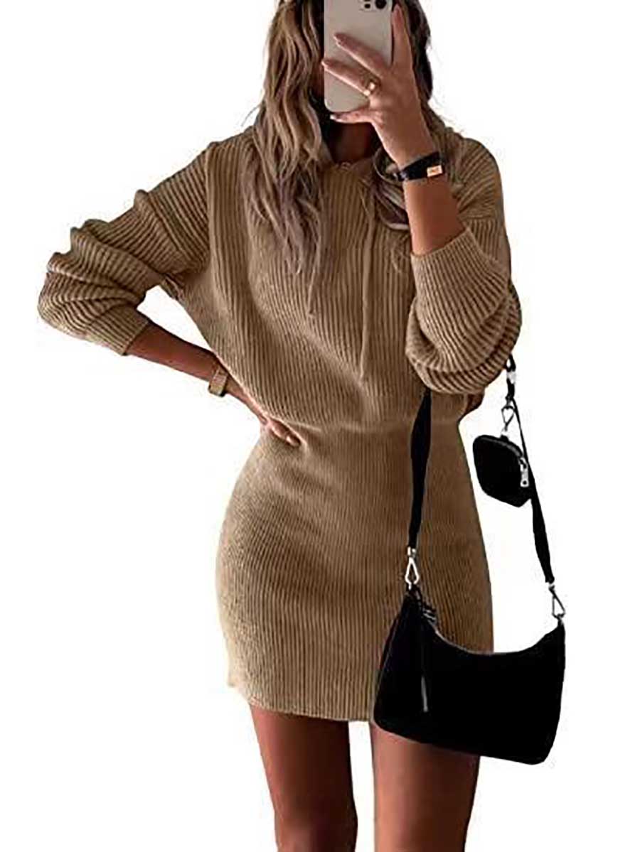 Solid Color Hooded Waisted Knit Wrap Skirt