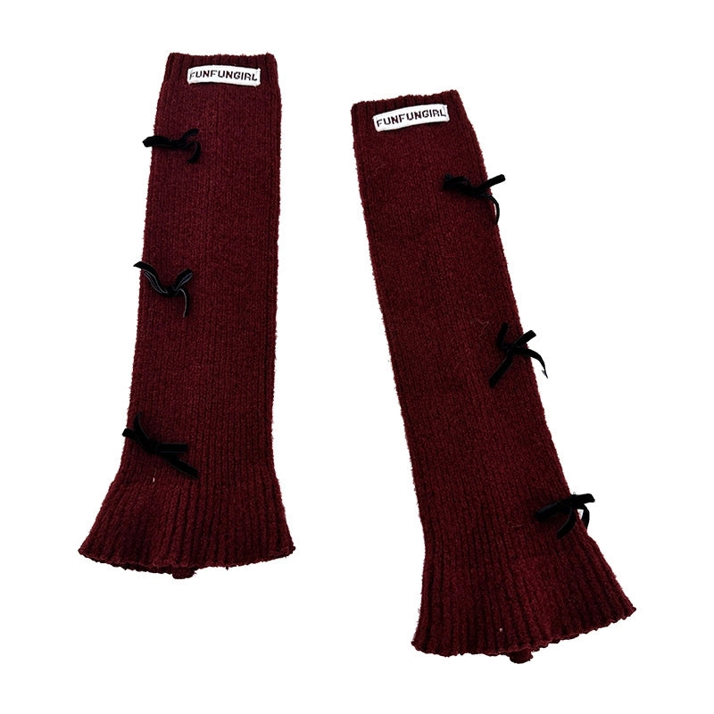 Women's IG Style Solid Color Bow Knot Knit Scarf Sock Cover