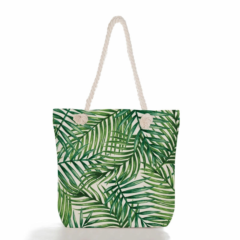 Green Leaf Printed Cotton Rope Bag Large Capacity Shoulder Bag Student Book Tote Bag Printable Logo