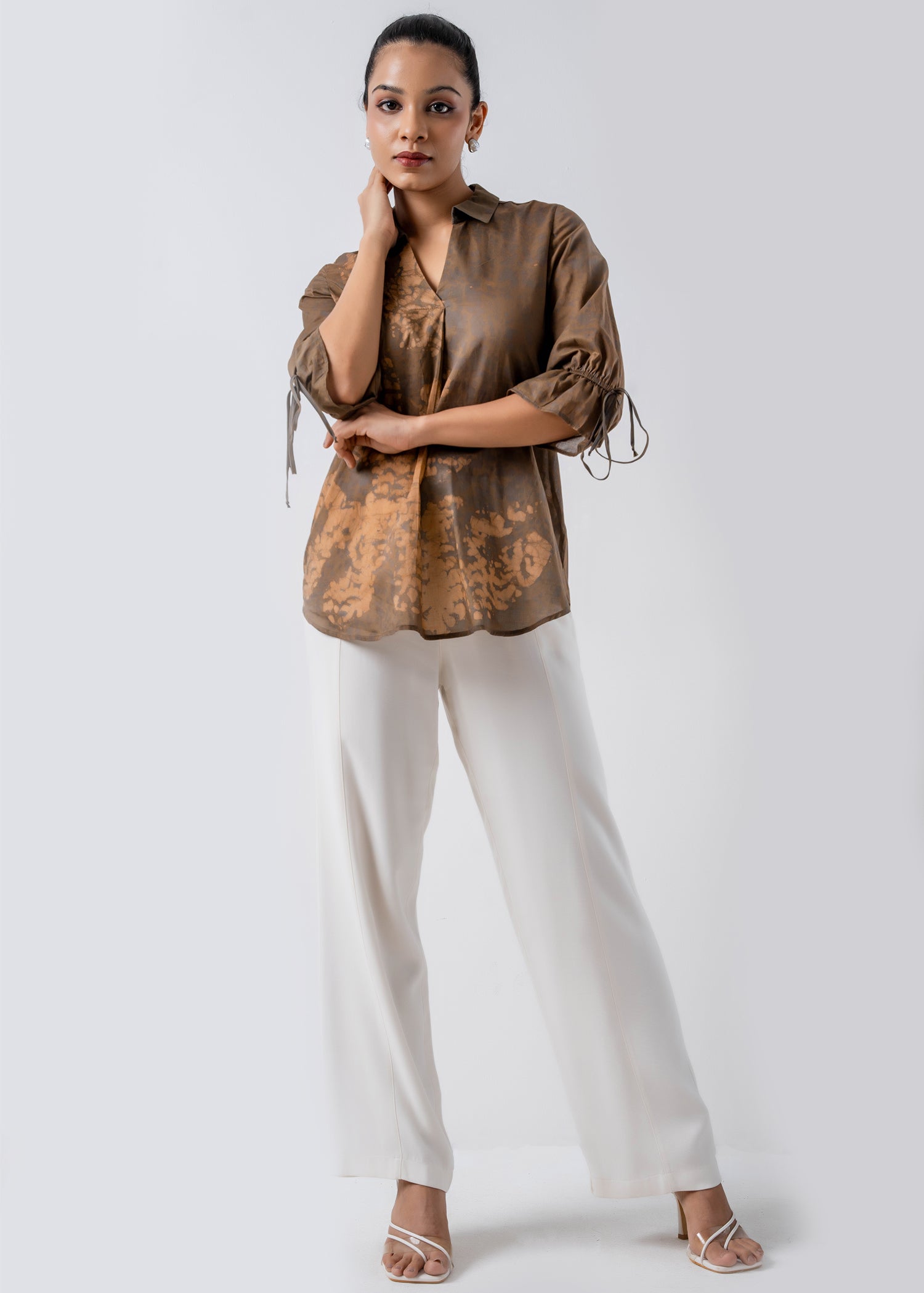 V Neck Batik Collared Top