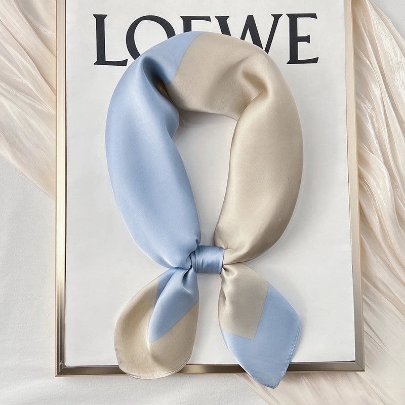 Blue Temperament Small Square Women's Spring And Autumn Matching Shirt Stewardess Professional Decoration Neck Thin Scarf
