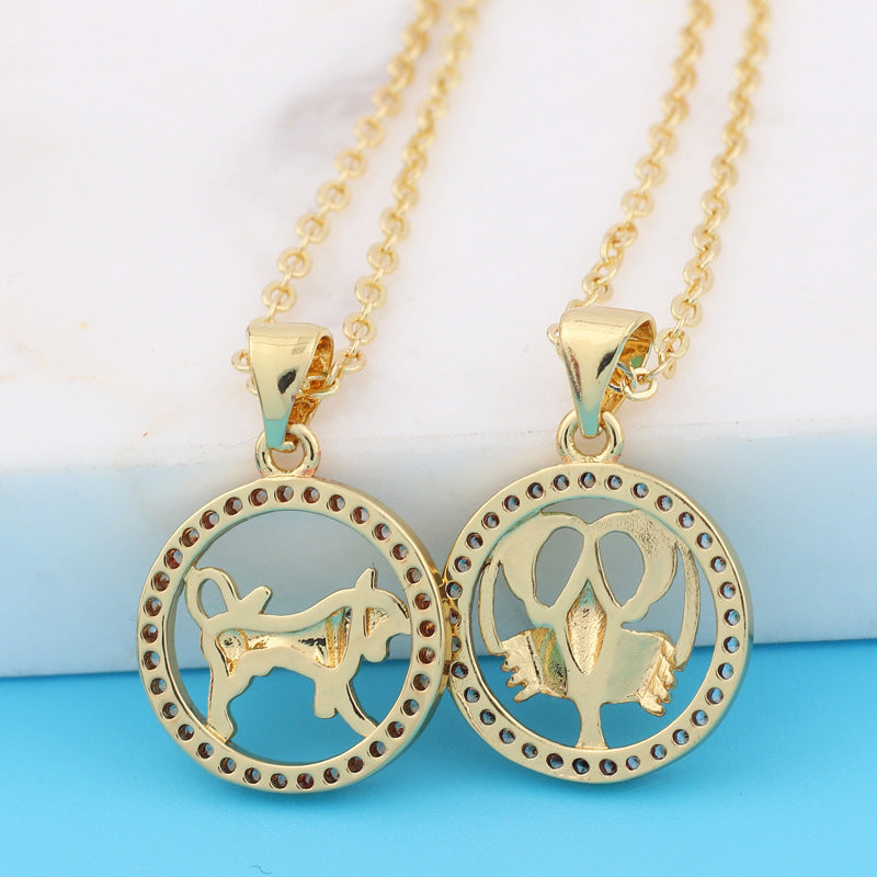 Women Diamond Metal Animal Zodiac Sign Copper Necklaces