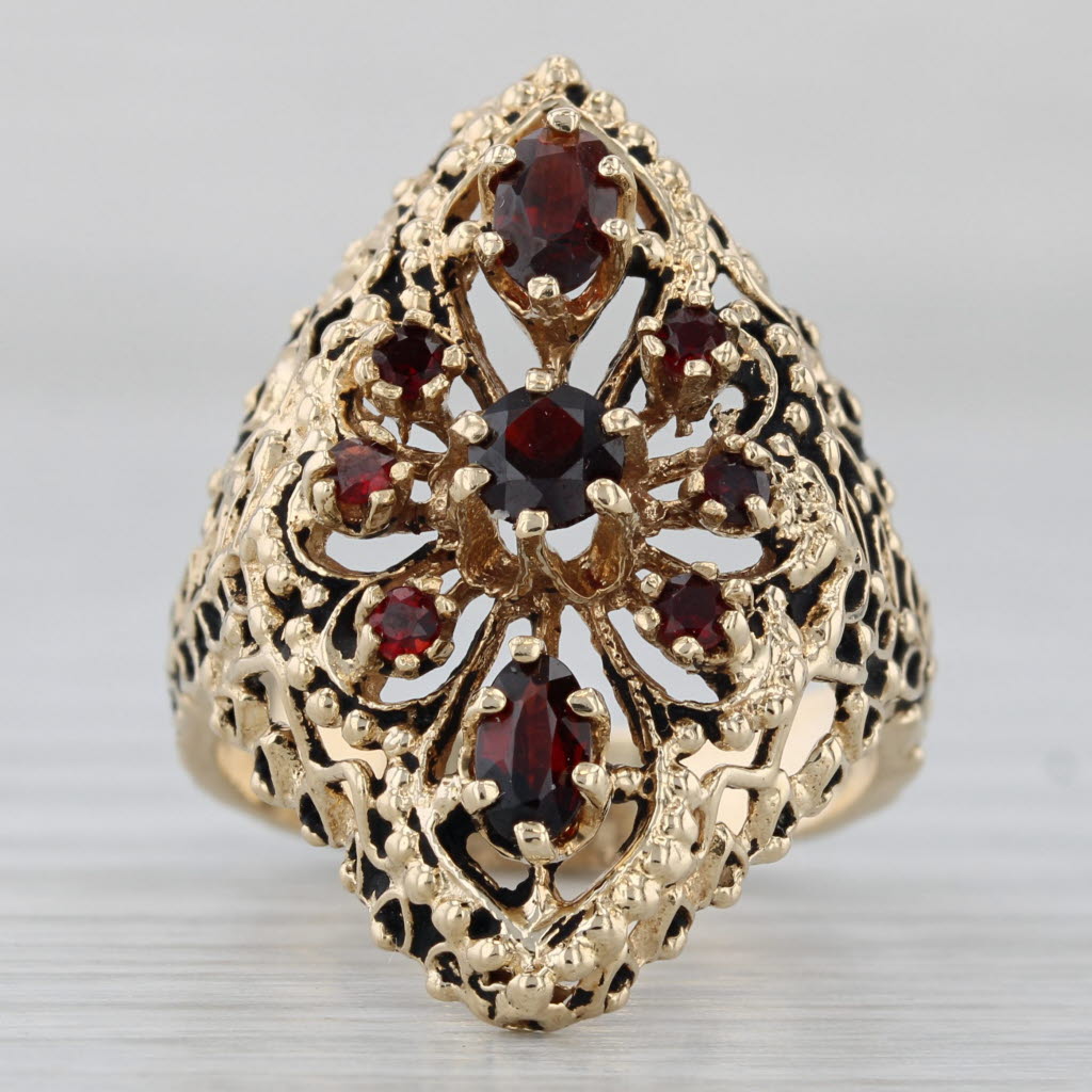 Ornate 1.47ctw Garnet Cocktail Ring 14k Yellow Gold Size 6.25