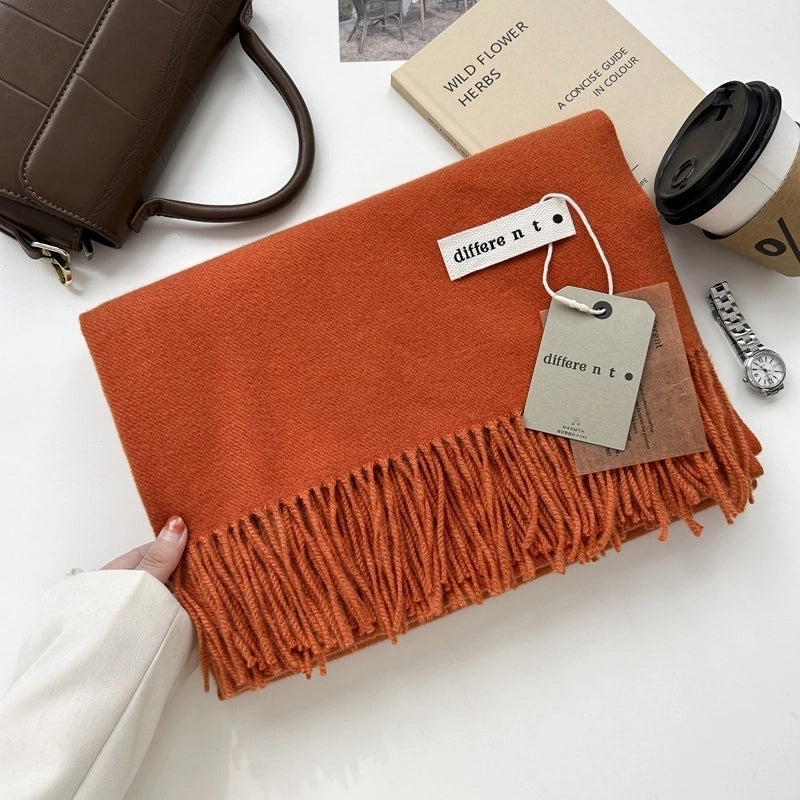 Women's Elegant Retro Solid Color Imitation Cashmere Tassel Scarf