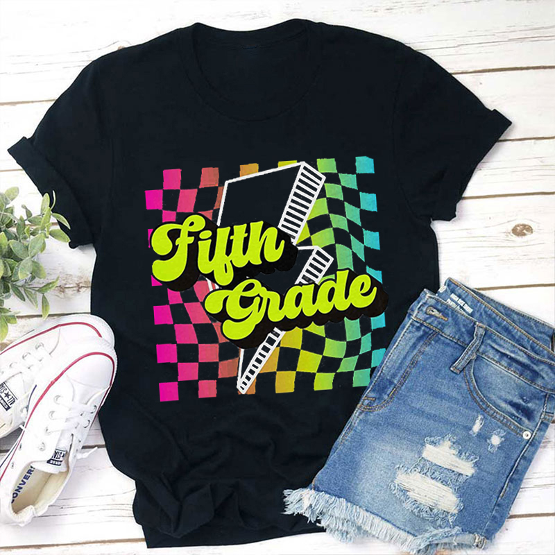 Personalized Grade Gradient Color Block Design Teacher T-Shirt