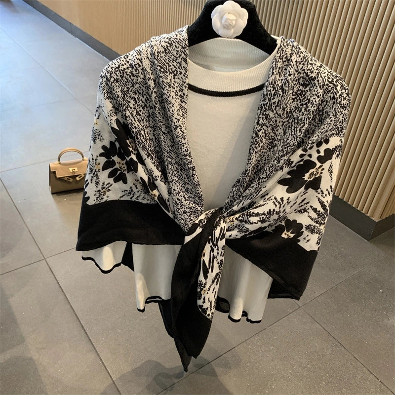 Women's Classic Style Oversized Camellia Polyester Printing Shawl