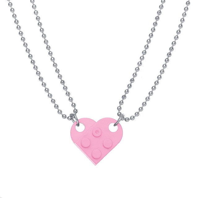 2 Pcs Lego Heart Necklaces