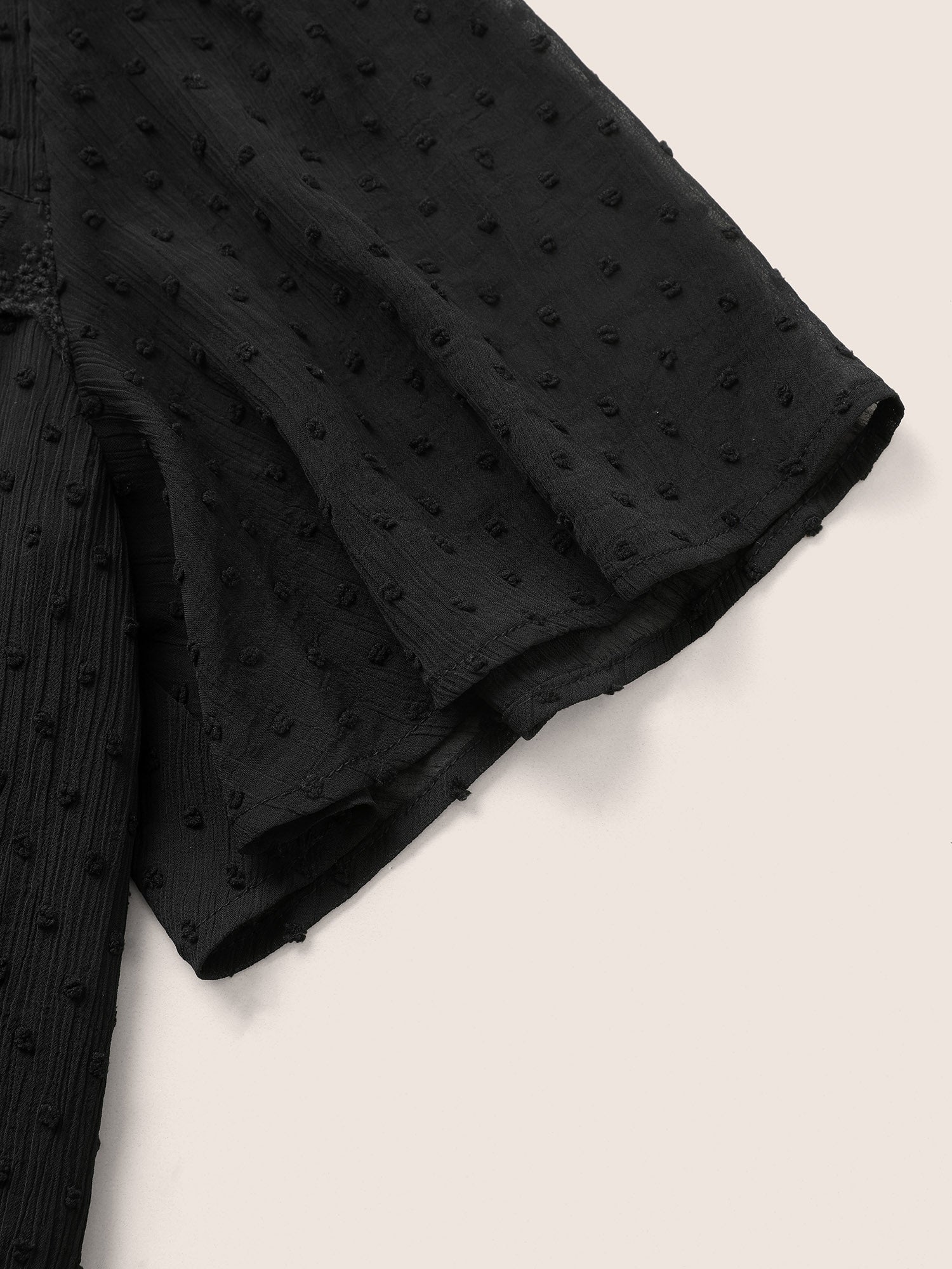 Solid Texture Lace Trim See Through Gathered Blouse