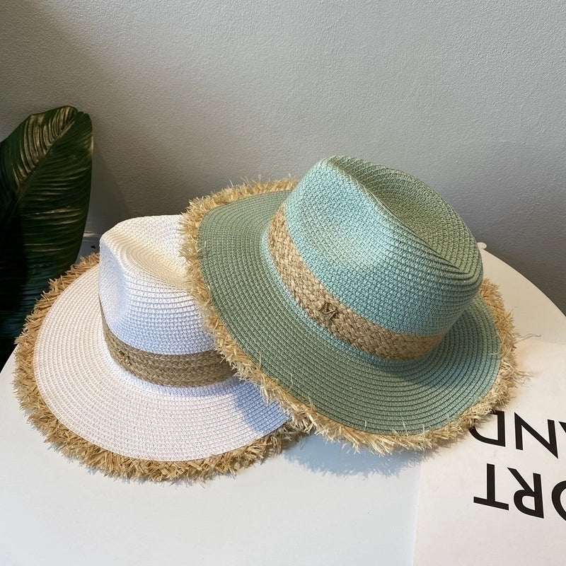 Women's Casual Solid Color Bowknot Flat Eaves Straw Hat