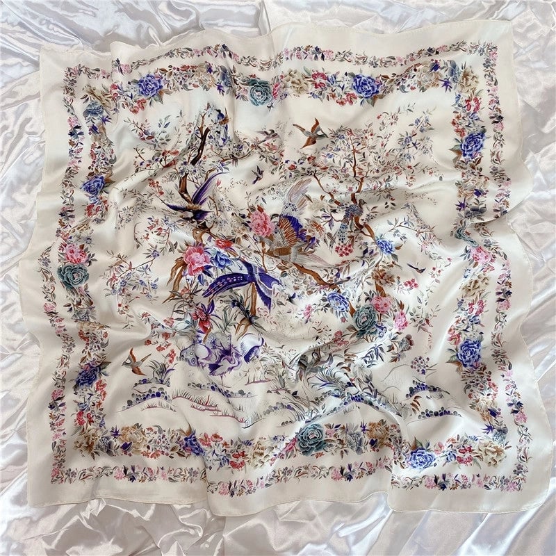 Women's Elegant Letter Flower Satin Silk Scarf