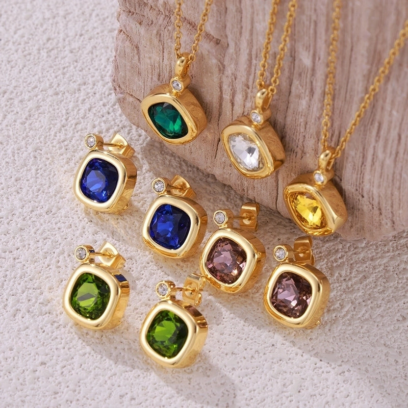 Minimalist Quadrilateral 304 Stainless Steel 18K Gold Plated Plating Earrings Necklace Jewelry Set