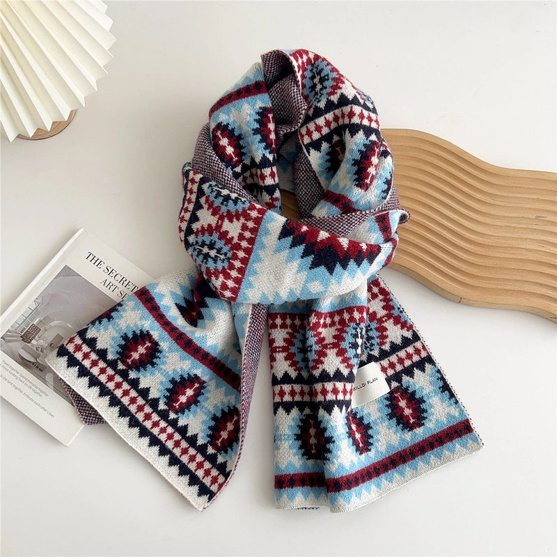 Festive Knitted Scarf Women's Winter Long Fashion All-matching Thick Warm Wool Scarf Fashion Student