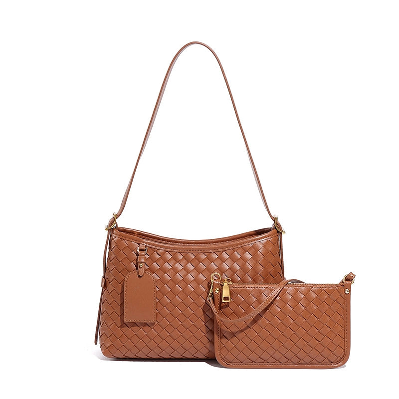 Women's Pu Leather Solid Color Basic Weave Dumpling Shape Zipper Crossbody Bag