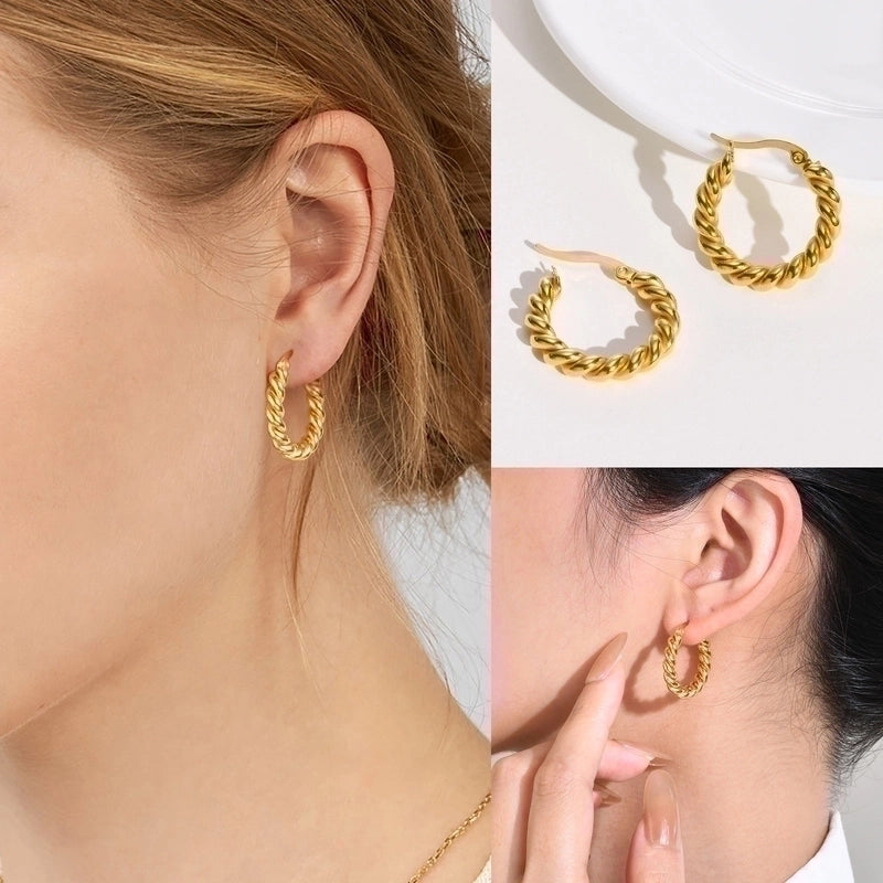 1 Pair Minimalist C Shape Plating 201 Stainless Steel Hoop Earrings Ear Studs