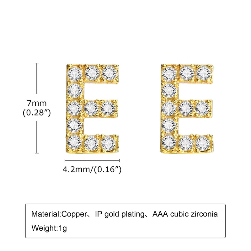 1 Pair Minimalist Letter Inlay Copper Zircon Ear Studs